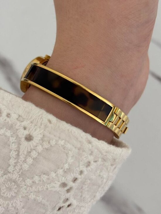 Sku0188 gold mini watch bracelet with brown Inserts with marble pattern